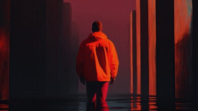 Silhouette navigates a maze of copper walls