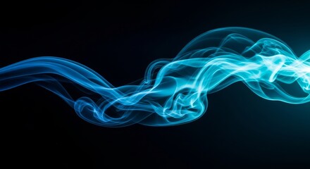 Fototapeta premium Swirling tendrils of deep blue and teal vapor flow elegantly, creating cinematic depth with glowing mist and ethereal liquid motion effects, liquid, particle, plasma