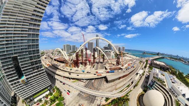 Warp Miami aerial video footage by towers and bridge construction