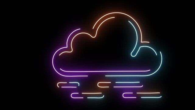 Neon cloud with rain streaks formed by colorful glowing lines on black background abstract atmosphere
