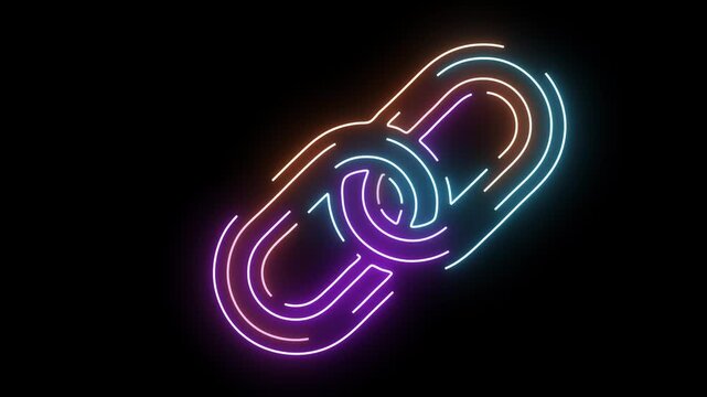 Neon Interlocking Chain Links Icon on Black Background image photo
