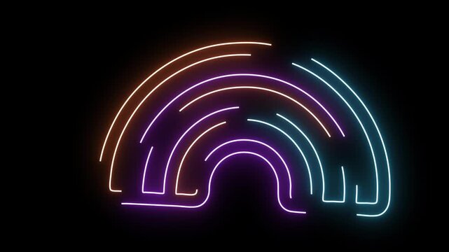 Neon Rainbow Arches with Purple Blue and Orange Glow on Black image photo