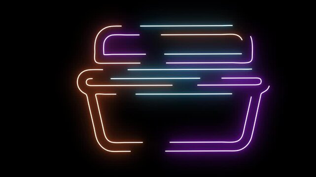 Neon outline of stacked folders or documents on black background files archive