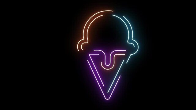 Neon Ice Cream Cone Outline With Gradient Glow On Black Background image photo