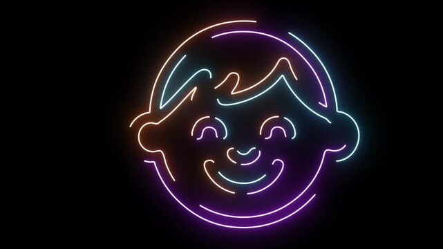 Neon Boy Face with Colorful Glow on Black Background (65