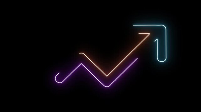 Neon Upward Arrow Graph With Purple Blue Orange Glow On Black Background Keywords: arrow, graph