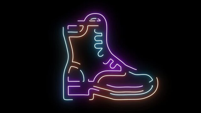 Neon boot icon with colorful glowing lines on black background Keywords: boot, shoe, footwear