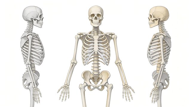 Human skeleton from three angles