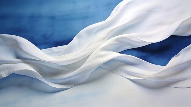 Flowing white fabric against blue background