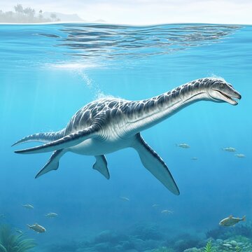 Elasmosaurus Swimming in Calm Ancient Sea