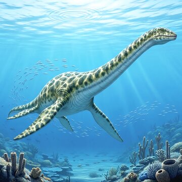Elasmosaurus Swimming in Calm Ancient Sea