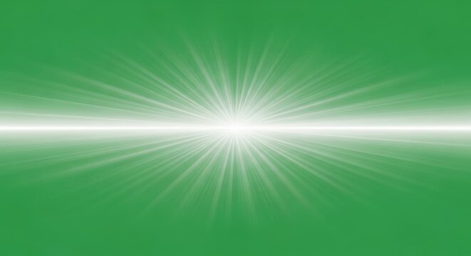 A bright light shines on green background with white rays