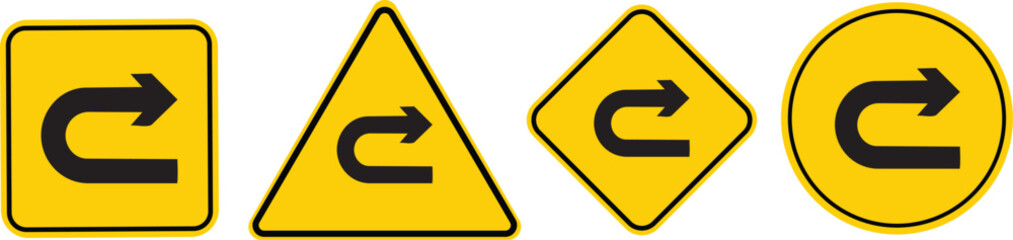 Navigating the Way: A collection of directional turn ahead signs, each distinct in shape, guiding road users. © Salman