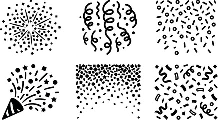 Fototapeta premium Black confetti and streamers celebration elements vector art set
