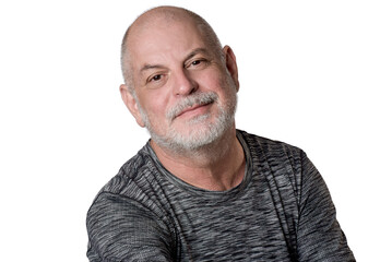 Obraz premium Portrait adult man with white beard and bald happy expression isolated on image model business man stripped fashion