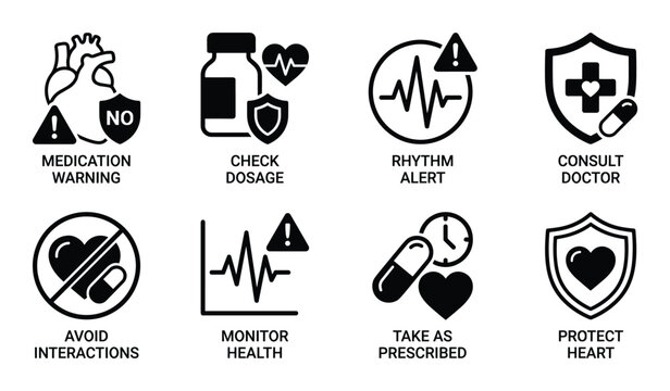 Medication warning check dosage rhythm alert consult doctor avoid interactions monitor health take as prescribed.