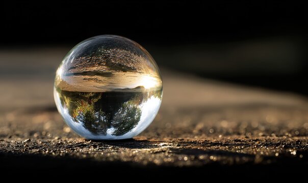 Glass orb captures inverted landscape in its curved surface
