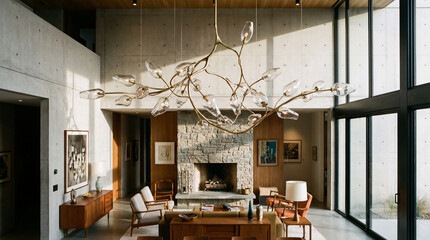 Obraz premium A sculptural modern chandelier resembling an abstract art installation