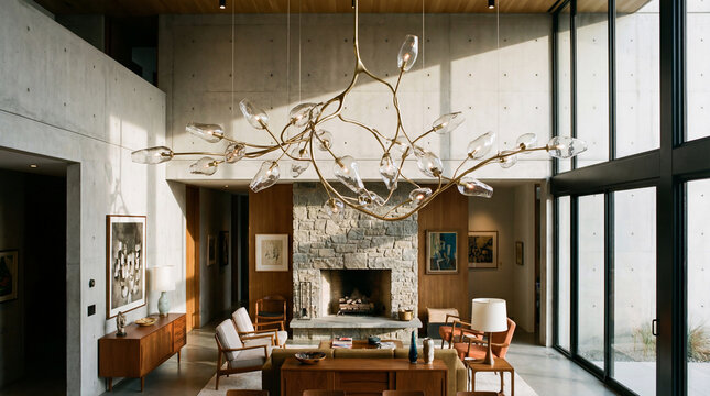 A sculptural modern chandelier resembling an abstract art installation