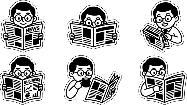 Man reading news and business newspapers with coffee cup