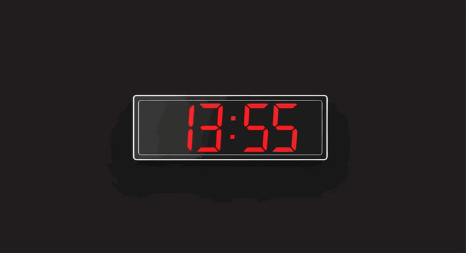 Digital clock showing 13:55 with red LED numbers on a black background.