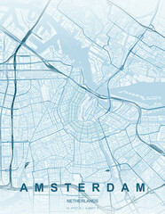 Fototapeta premium Amsterdam city map vector illustration featuring detailed street layout, modern minimal design, urban road network, travel map poster, abstract cartography, printable wall art, high resolution map gra