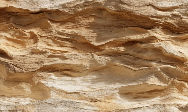 Close-up shot of textured sandstone with undulating layers and warm earth tones