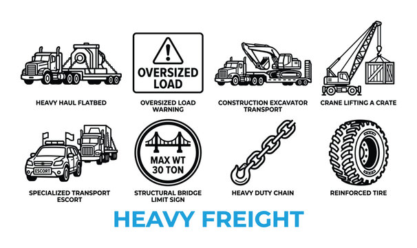 Heavy haul flatbed truck with equipment transport oversized load warning sign.