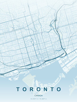 Toronto city map vector illustration featuring detailed street layout, modern minimal design, urban road network, travel map poster, abstract cartography, printable wall art, high resolution map graph
