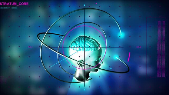 STRATUM_CORE initializing rings rotating and reticle pulsing head rotating scanning brain for scan
