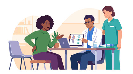 Fototapeta premium Patient consulting with doctor and nurse in a medical office 
