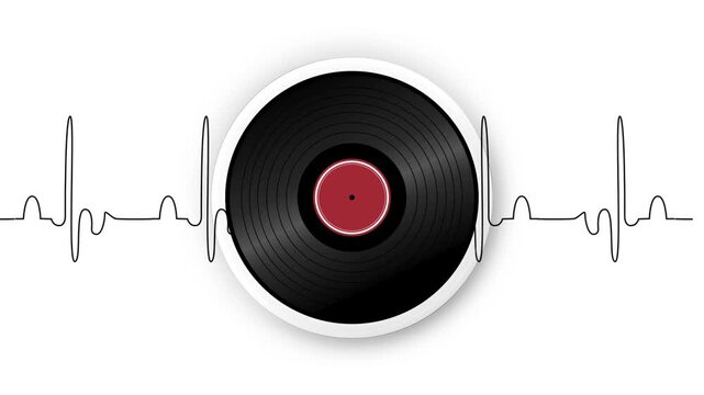 a stylized graphic frequently used as a visualizer for music videos, It features a spinning vinyl record set against a backdrop of a heartbeat or soundwave line, often intended to represent a deep con