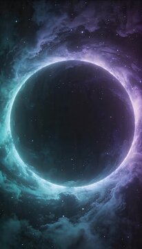 Cosmic portal void circular nebula ring deep space starfield glowing teal purple aura swirling mysterious gateway futuristic abstract background fantasy universe scene cosmic ring void galaxy swirl