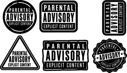 Plakat Black and white parental advisory explicit content label collection in various shapes vector art