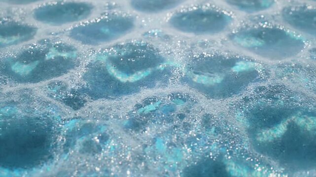 セルリアンブルーの海の泡 マクロ接写 抽象的な水面の泡模様 オーバーキャスト