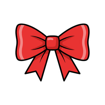 A bright red bow with elegant loops and flowing tails signifies a decorative accent.