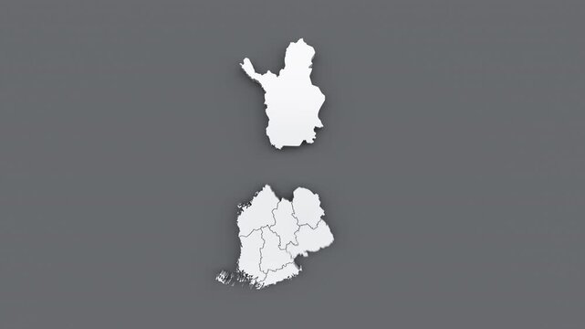 Animated map of Finland, white map on gray background.