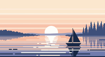 Sailboat on calm water surface. © Cantik