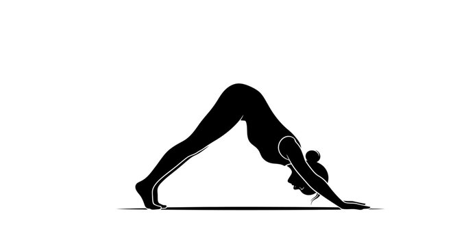 Silhouette of a woman doing a downward facing dog yoga pose.