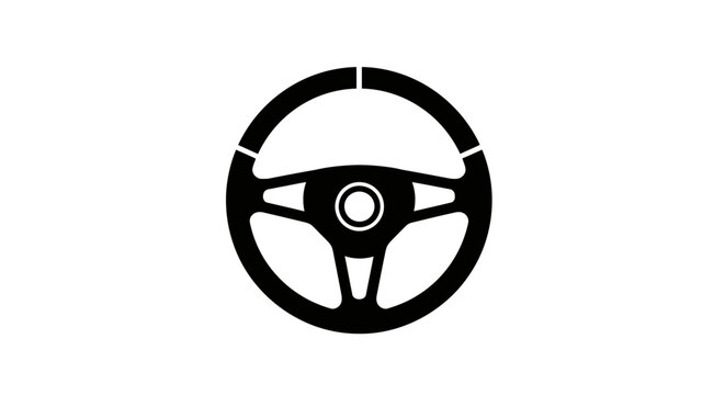 Black steering wheel icon on white background.