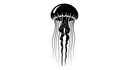 Black jellyfish silhouette isolated on a white background. © Rondo