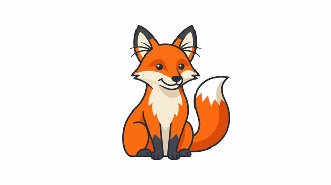 Cute cartoon fox sitting on a white background