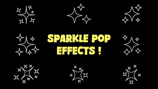 Sparkle Pop outline effect animation with alpha channel, set of white outline twinkle star pop impact, cartoon simple pop up magic fairy dust glow trail