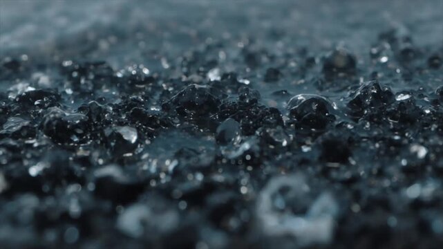 玄武岩砂粒のマクロ映像｜曇天・俯瞰オービット撮影