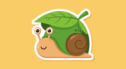Cute cartoon snail with leaf shell, happy character, vector illustration © Fhadhil
