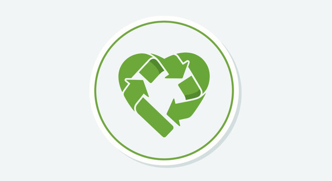 Green heart shape with recycling arrows, symbol of eco-friendly love and sustainability