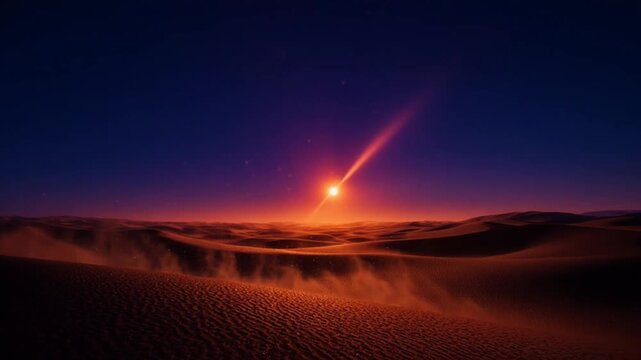 砂漠のグラデーション地平線・大気の変容・夕暮れのドリーショット