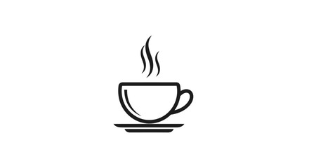 Obraz premium A simple line art icon representing a steaming cup of coffee on a saucer, perfect for menus, cafe branding, or beverage-related content