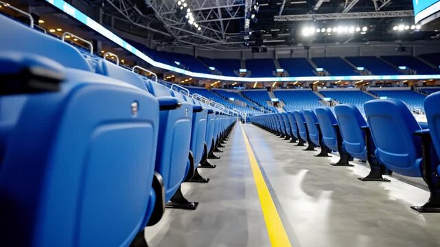 Empty stadium seats in arena.