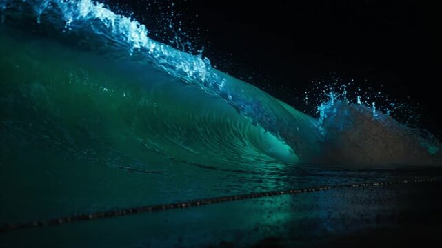 深海の波・夜光蛍光ウェーブ・幻想的な海岸の青い光